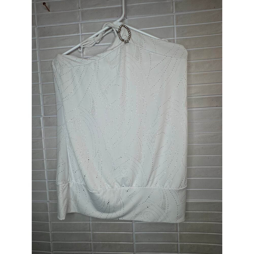 Vanity Women’s Halter Top Size Large White Rhinestone Embellishment